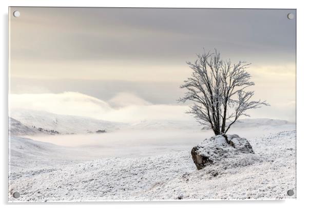 Misty Snow Scene looking towards Loch Tulla Scotla Acrylic by Peter Paterson