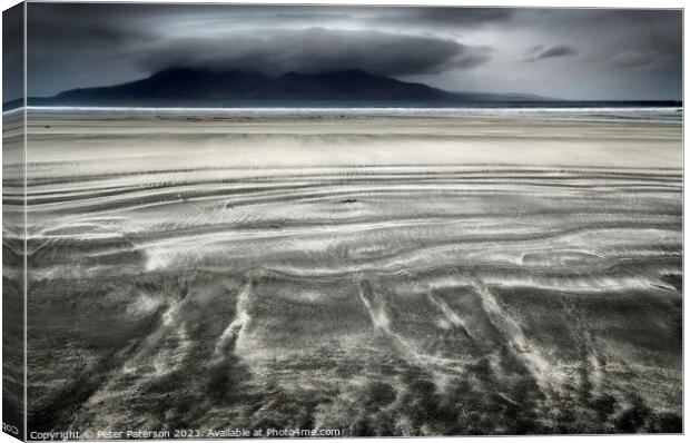 Laig  Bay Isle of Eigg - Spectacular Views of Rhum Canvas Print by Peter Paterson