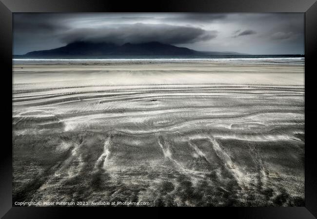 Laig  Bay Isle of Eigg - Spectacular Views of Rhum Framed Print by Peter Paterson