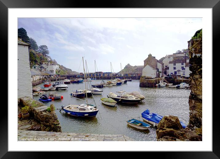 Polpero Cornish harbour in March. Framed Mounted Print by john hill