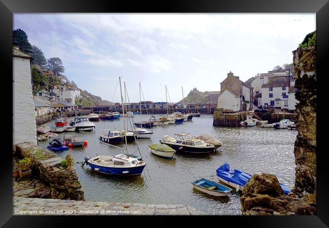 Polpero Cornish harbour in March. Framed Print by john hill