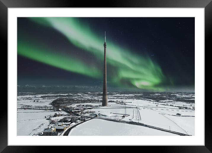 Aurora over Emley Moor Framed Mounted Print by Apollo Aerial Photography