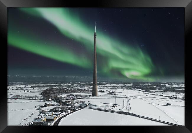 Aurora over Emley Moor Framed Print by Apollo Aerial Photography