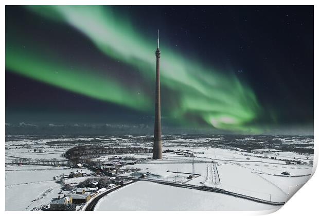 Aurora over Emley Moor Print by Apollo Aerial Photography