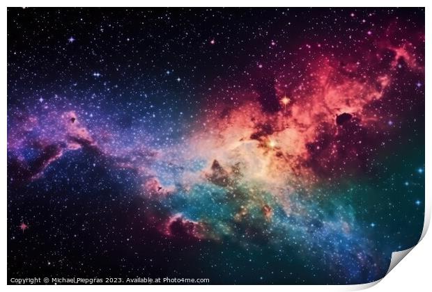 Stunning colorful galaxies in the night sky created with generat Print by Michael Piepgras