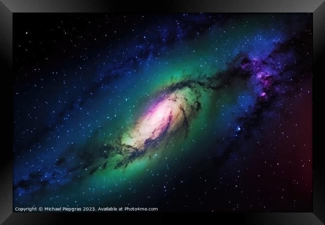 Stunning colorful galaxies in the night sky created with generat Framed Print by Michael Piepgras