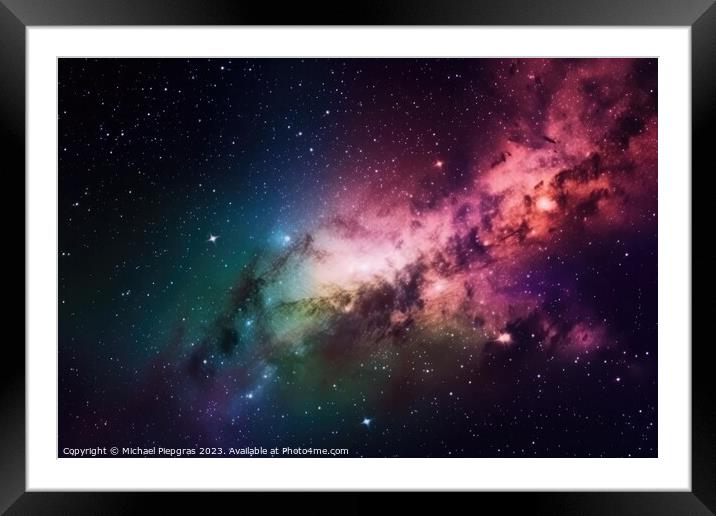 Stunning colorful galaxies in the night sky created with generat Framed Mounted Print by Michael Piepgras