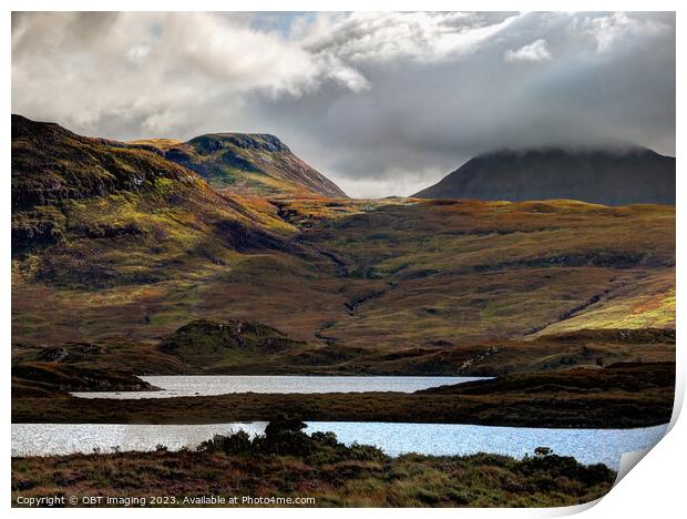 Ben Reidh & Suliven Summit Mist From Loch Assynt Scottish Highlands Print by OBT imaging