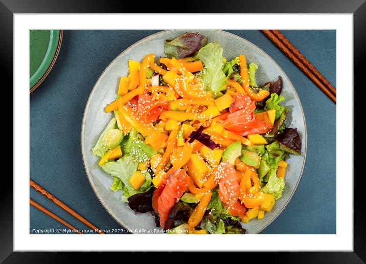 Asian salad with fish, ketogenic lunch. Framed Mounted Print by Mykola Lunov Mykola