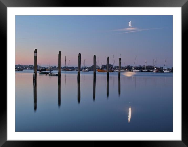 Moon down over Brightlingsea Hard  Framed Mounted Print by Tony lopez