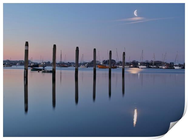 Moon down over Brightlingsea Hard  Print by Tony lopez