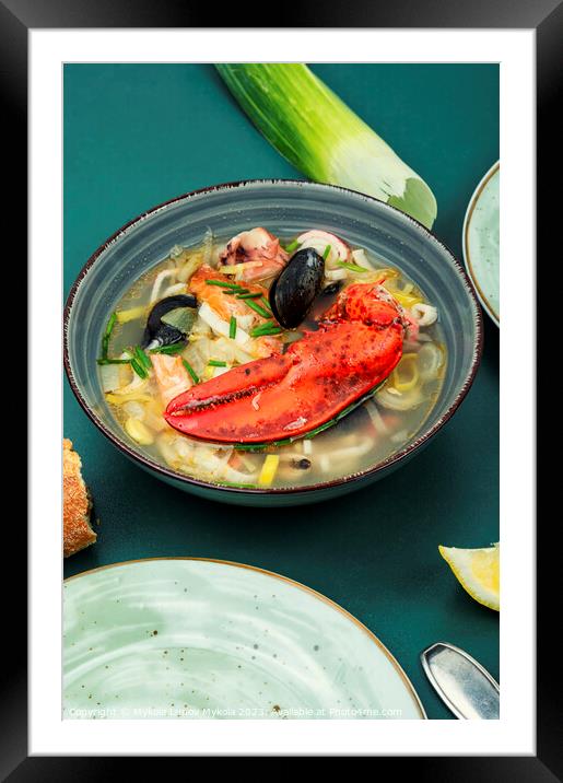 Popular soup with seafood. Framed Mounted Print by Mykola Lunov Mykola