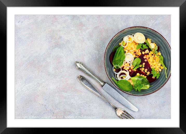 Vegetarian lentil salad, diet food Framed Mounted Print by Mykola Lunov Mykola