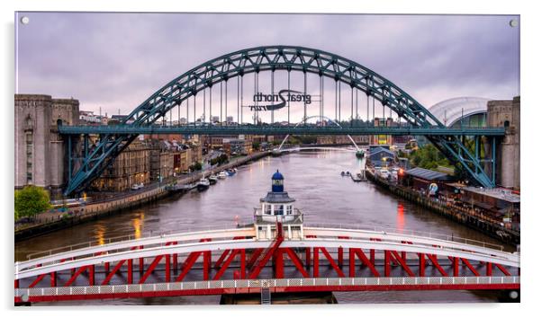 Newcastle Bridges River Tyne Acrylic by Tim Hill
