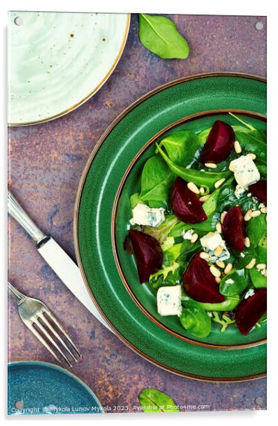 Beetroot salad with blue cheese and pine nuts Acrylic by Mykola Lunov Mykola