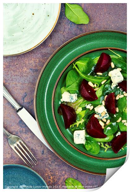 Beetroot salad with blue cheese and pine nuts Print by Mykola Lunov Mykola
