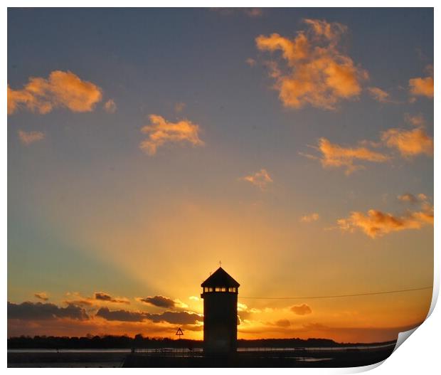 Brightlingsea sunsetting behind Batemans Tower in full colour  Print by Tony lopez
