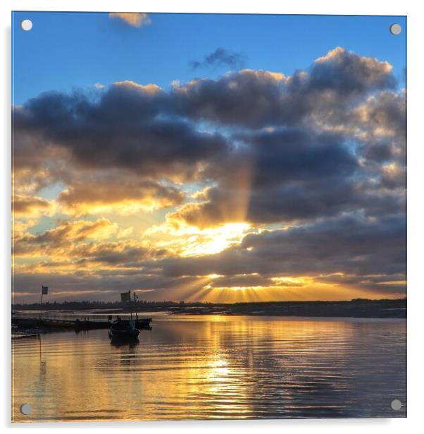 Sunrise rays and cloudscspe over Brightlingsea Creek  Acrylic by Tony lopez