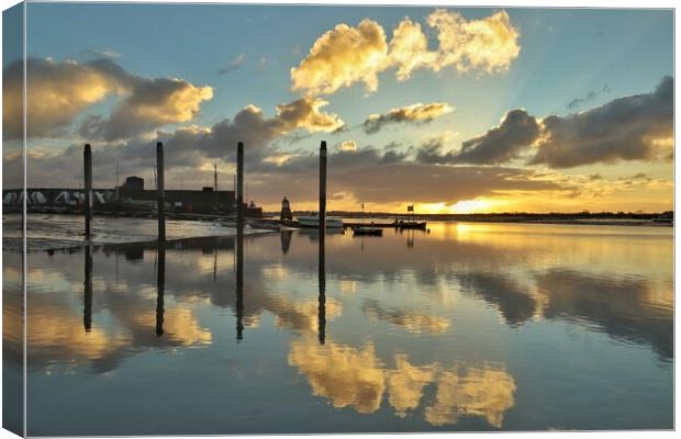 Glorious Sunrise cloudscape reflections over the Brightlingsea Harbour  Canvas Print by Tony lopez