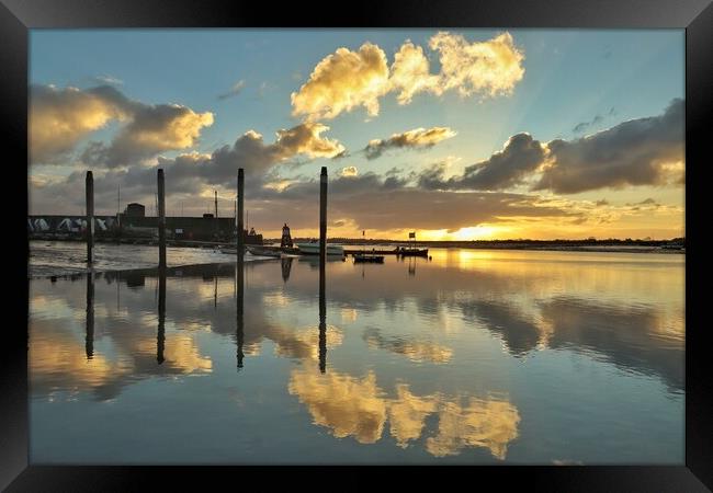Glorious Sunrise cloudscape reflections over the Brightlingsea Harbour  Framed Print by Tony lopez