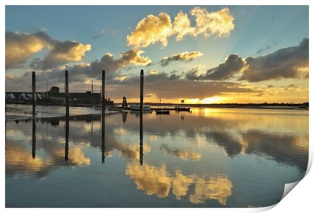 Glorious Sunrise cloudscape reflections over the Brightlingsea Harbour  Print by Tony lopez