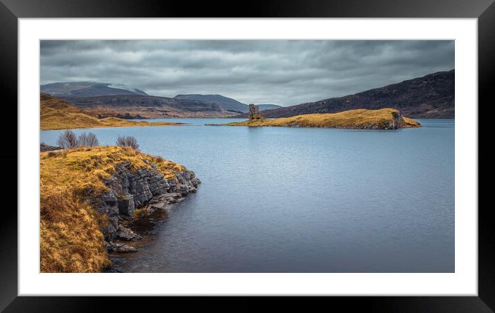 Loch Assynt and Ardvreck Castle Panorama Framed Mounted Print by John Frid