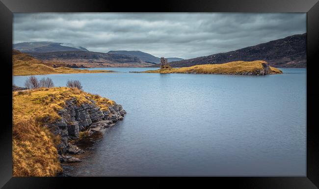 Loch Assynt and Ardvreck Castle Panorama Framed Print by John Frid
