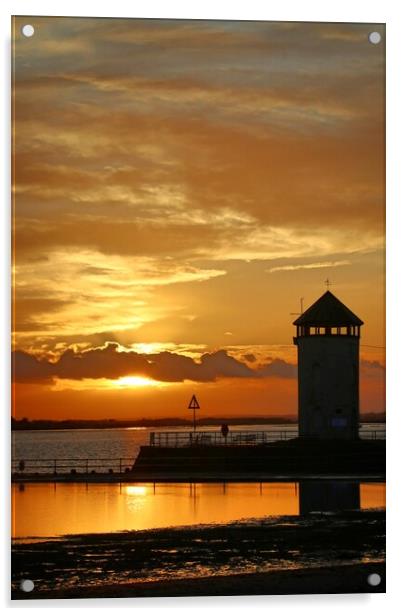 Sunset over the Batemans Tower in Brightlingsea essex at sunset  Acrylic by Tony lopez