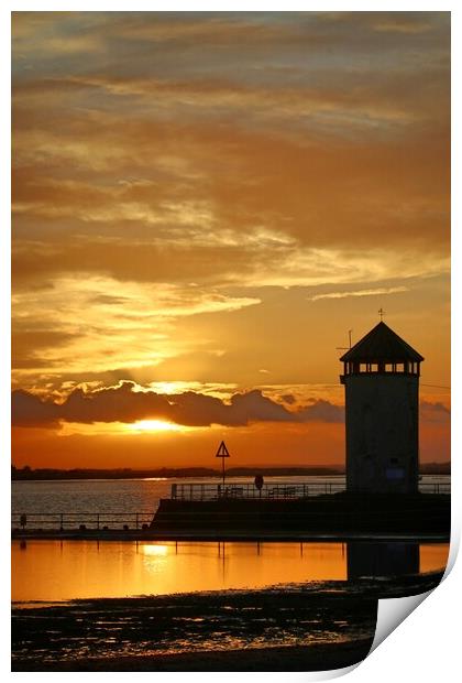Sunset over the Batemans Tower in Brightlingsea essex at sunset  Print by Tony lopez