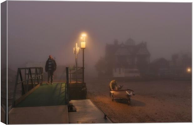 Going out into the mist over the Brightlingsea Harbour  Canvas Print by Tony lopez
