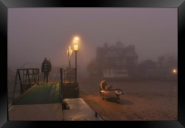 Going out into the mist over the Brightlingsea Harbour  Framed Print by Tony lopez