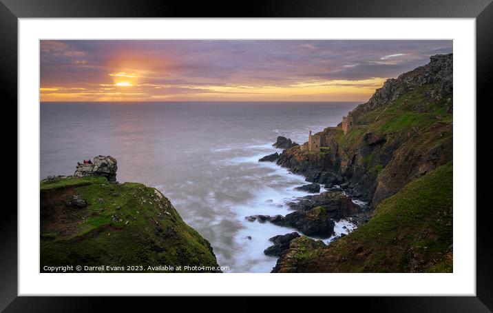 Crown Engine tin mine at sunset Framed Mounted Print by Darrell Evans