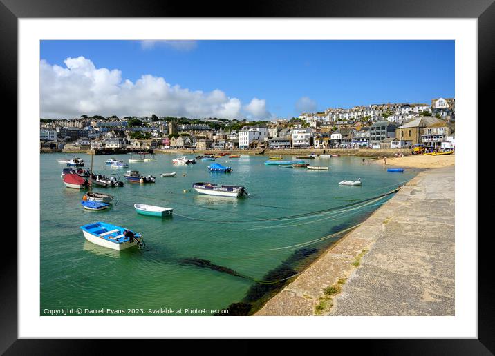 St Ives and boats Framed Mounted Print by Darrell Evans