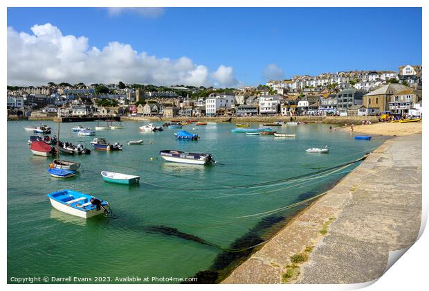 St Ives and boats Print by Darrell Evans