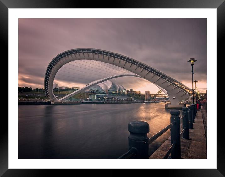 Iconic Gateshead Bridge at Twilight Framed Mounted Print by Rob Cole