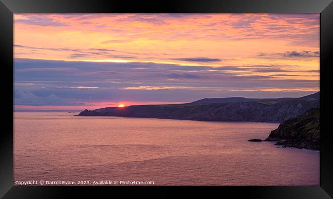 Sunset over the Cornish Coast Framed Print by Darrell Evans