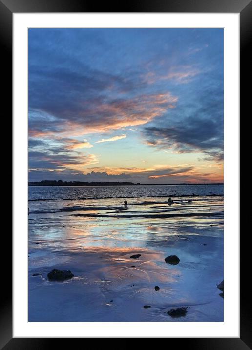 Brightlingsea creek at sunset colour reflections Outdoor oceanbeach Framed Mounted Print by Tony lopez