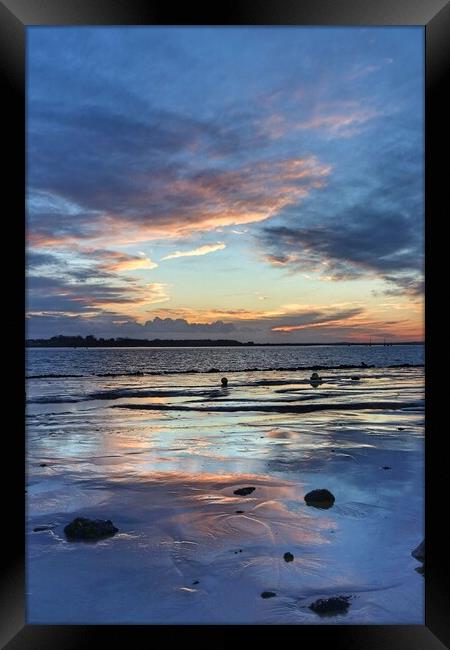 Brightlingsea creek at sunset colour reflections Outdoor oceanbeach Framed Print by Tony lopez