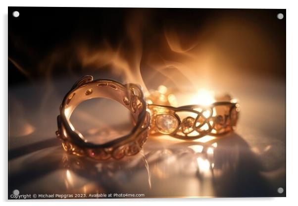 Two wedding rings made of light and energy created with generati Acrylic by Michael Piepgras