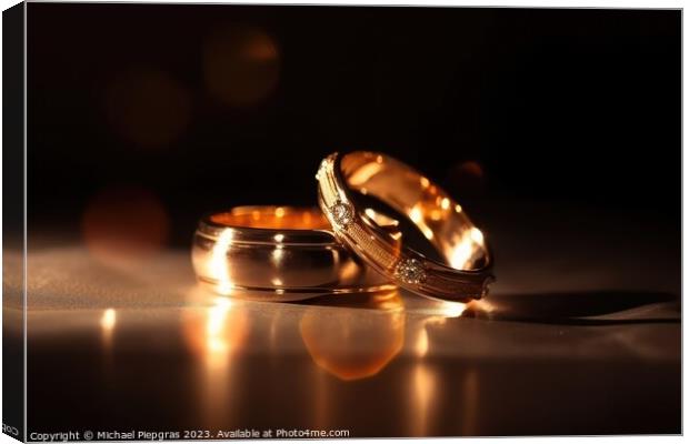 Two wedding rings made of light and energy created with generati Canvas Print by Michael Piepgras