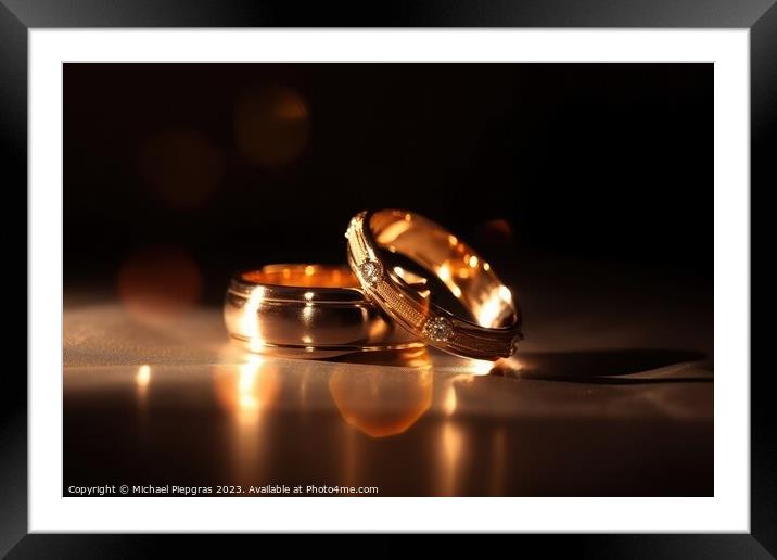Two wedding rings made of light and energy created with generati Framed Mounted Print by Michael Piepgras
