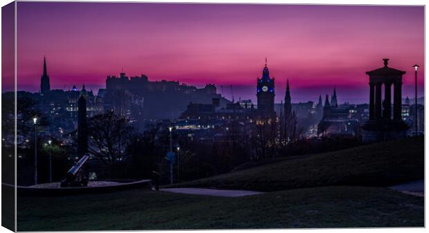 Edinburgh Skyline at Sunset from Caltom Hill Canvas Print by John Frid