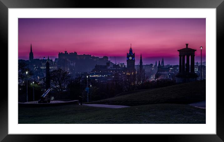 Edinburgh Skyline at Sunset from Caltom Hill Framed Mounted Print by John Frid
