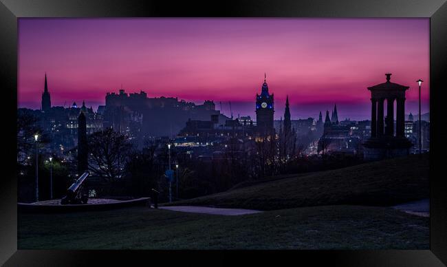 Edinburgh Skyline at Sunset from Caltom Hill Framed Print by John Frid