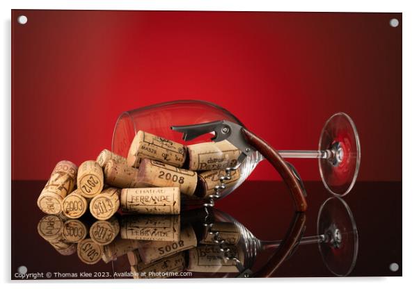 Large wine glass filled with corks and a waiter's  Acrylic by Thomas Klee