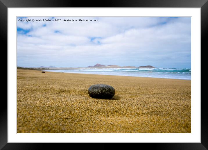 Empty beach with black stone in the foreground Framed Mounted Print by Kristof Bellens