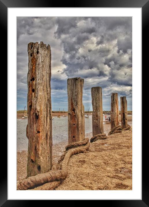 Burnham Overy Staithes Harbour mooring posts Framed Mounted Print by Tony lopez