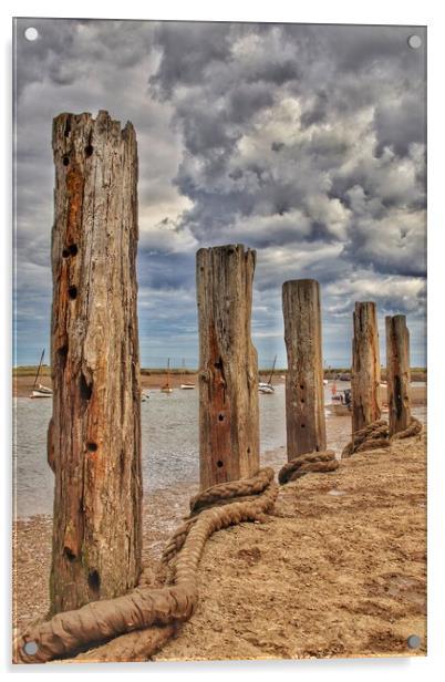 Burnham Overy Staithes Harbour mooring posts Acrylic by Tony lopez