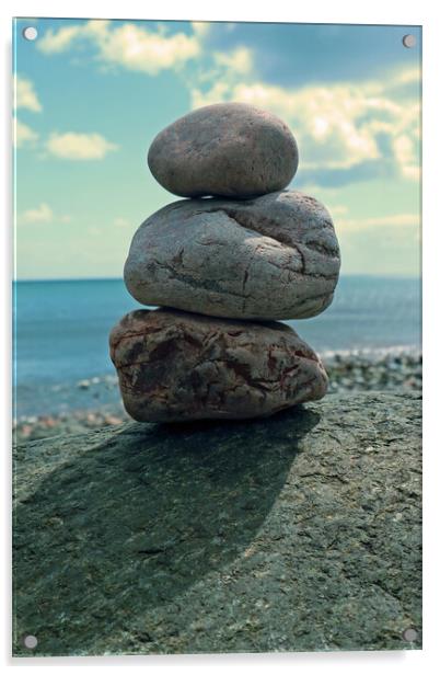 Small stone stack on beach Acrylic by Michael Hopes