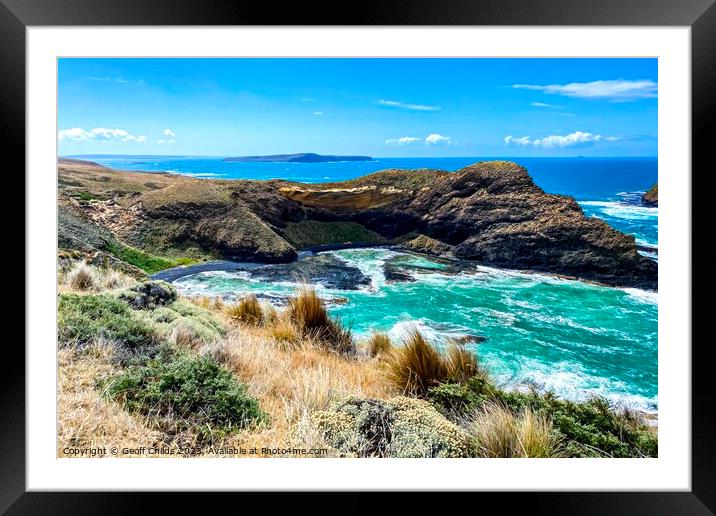 Colourful seascape of the wild rugged and scenic West Coast of T Framed Mounted Print by Geoff Childs